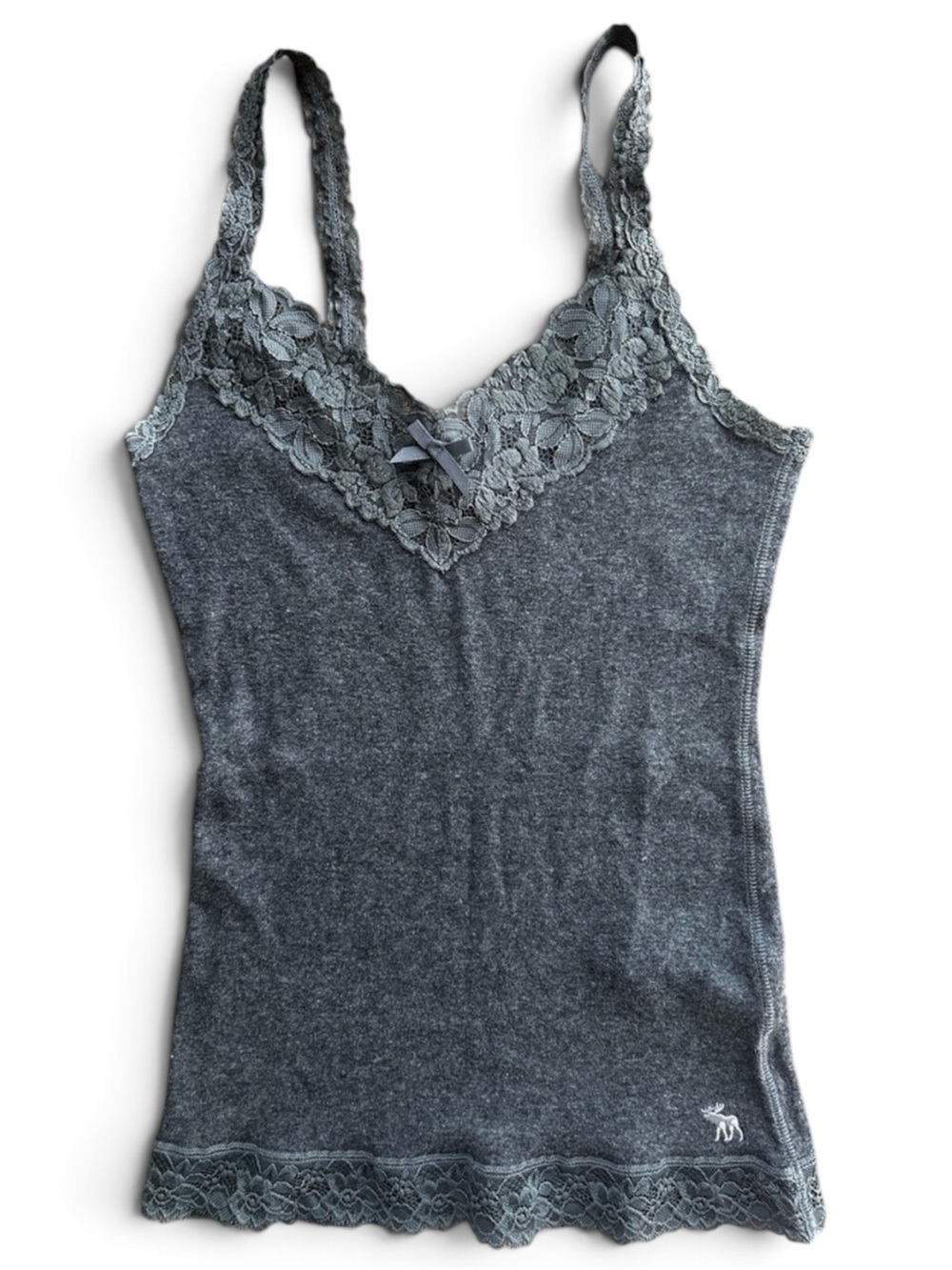 Vintage Y2K Abercrombie & Fitch Lace Trim Cami Gray Bow Tank 2000s Coquette XS
